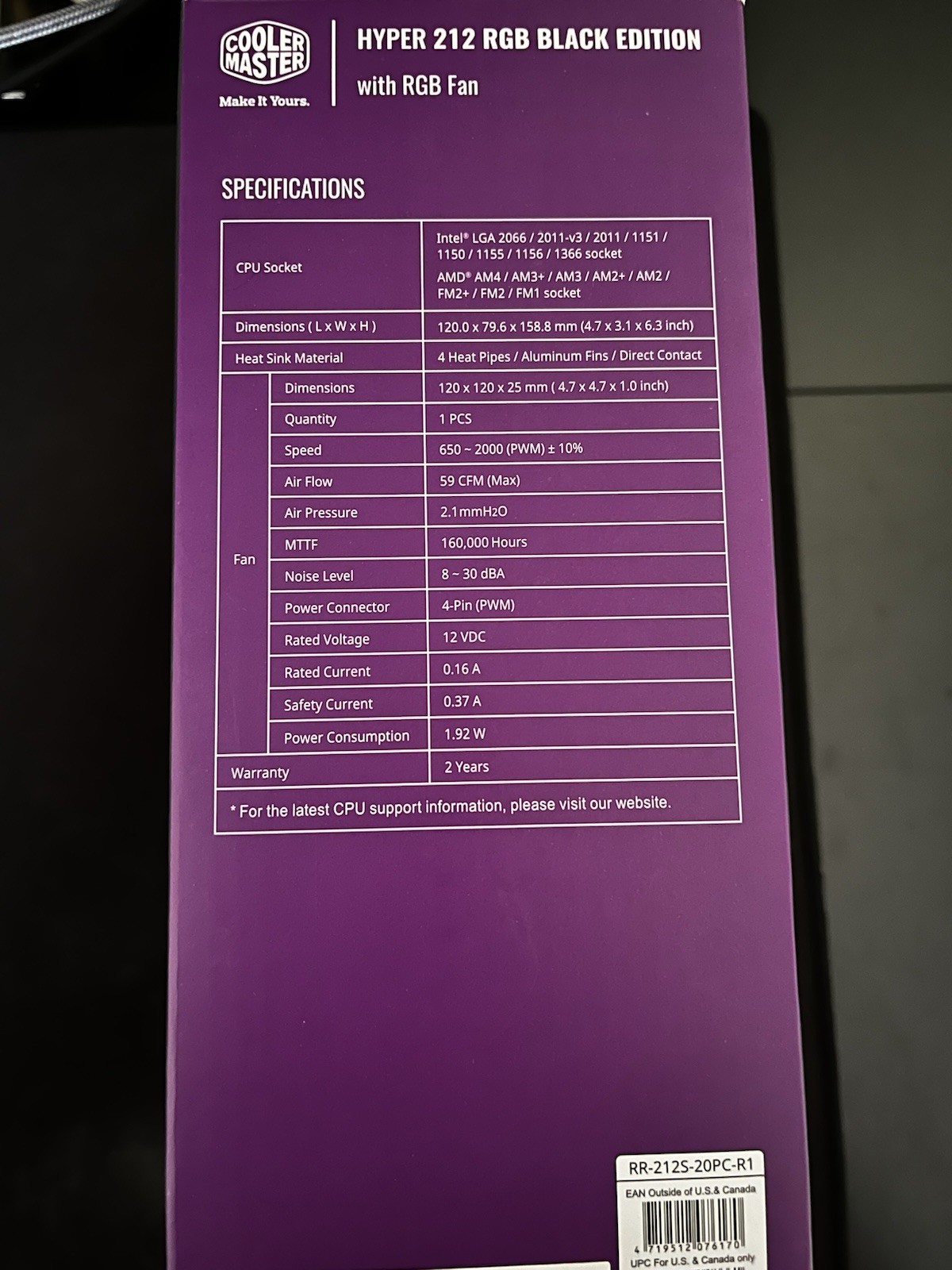 Cooler Master Hyper 212 RGB Black Edition 57.3 CFM CPU Cooler