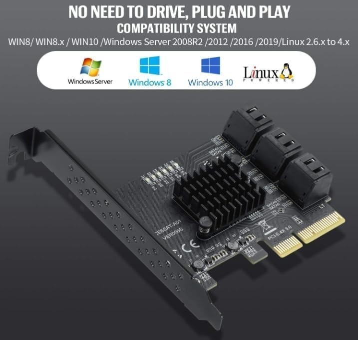 6-Port PCI-E SATA Controller w/ 6 SATA Cables