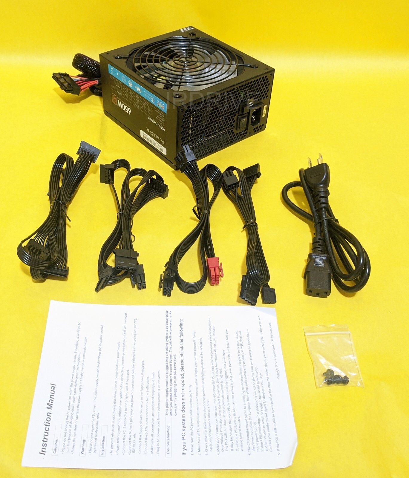 PowerSpec 650W LED RGB Fan 80+ Bronze 2x PCIE Semi-Modular ATX 12V Power Supply