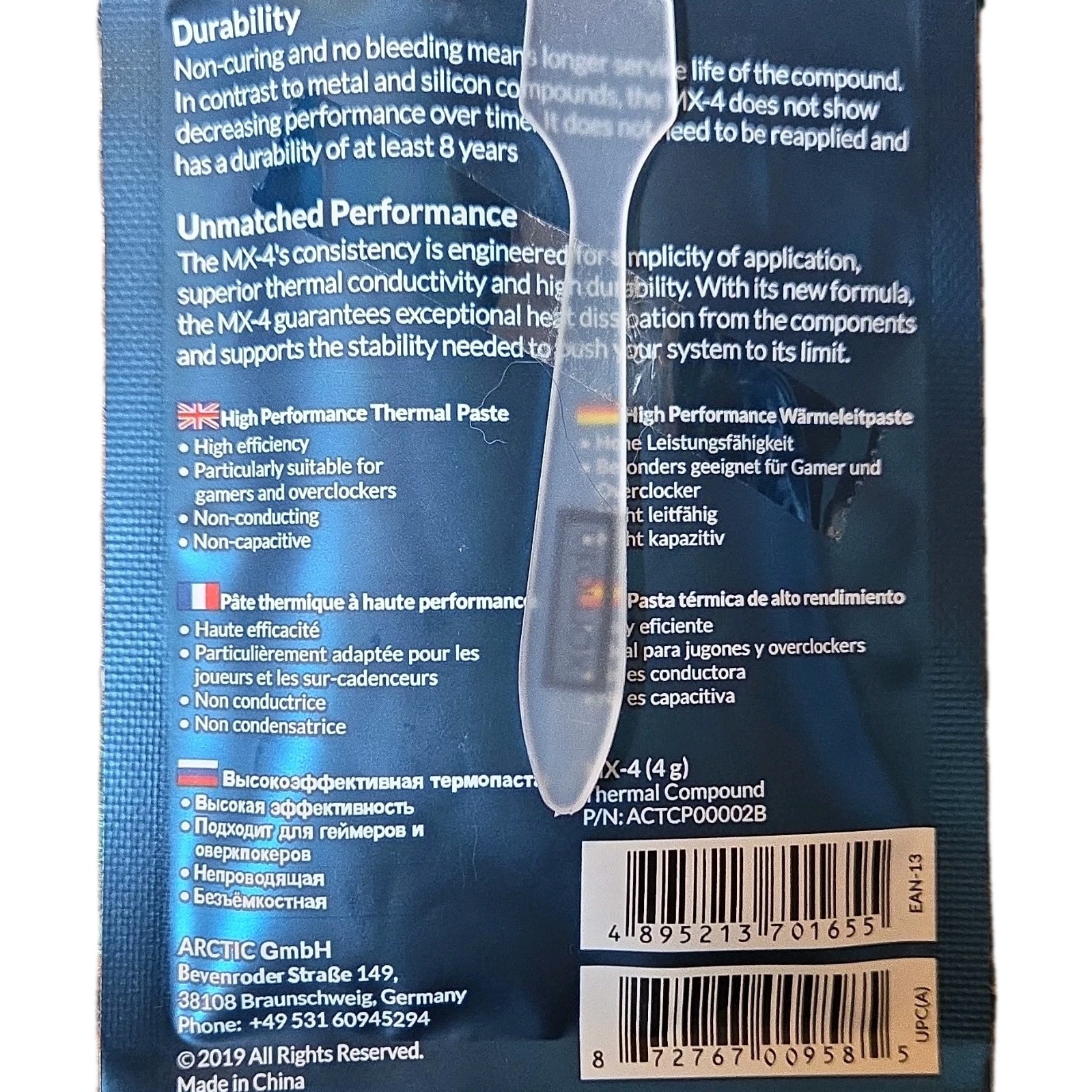 ARCTIC MX-4 Thermal Compound Paste 4g Syringe 2019 Edition ACTCP00002B