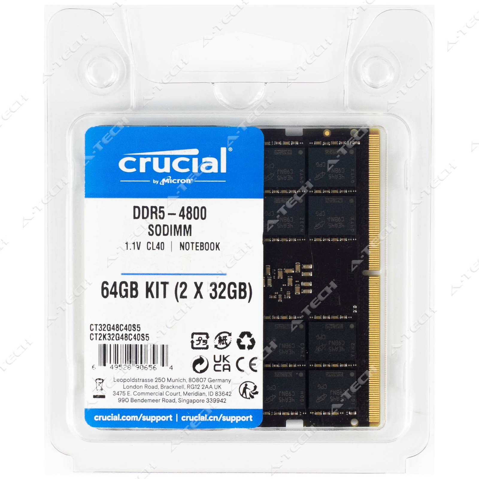 Crucial 64GB 2x32GB PC5-38400 Factory Sealed Laptop Memory RAM (CT2K32G48C40S5)
