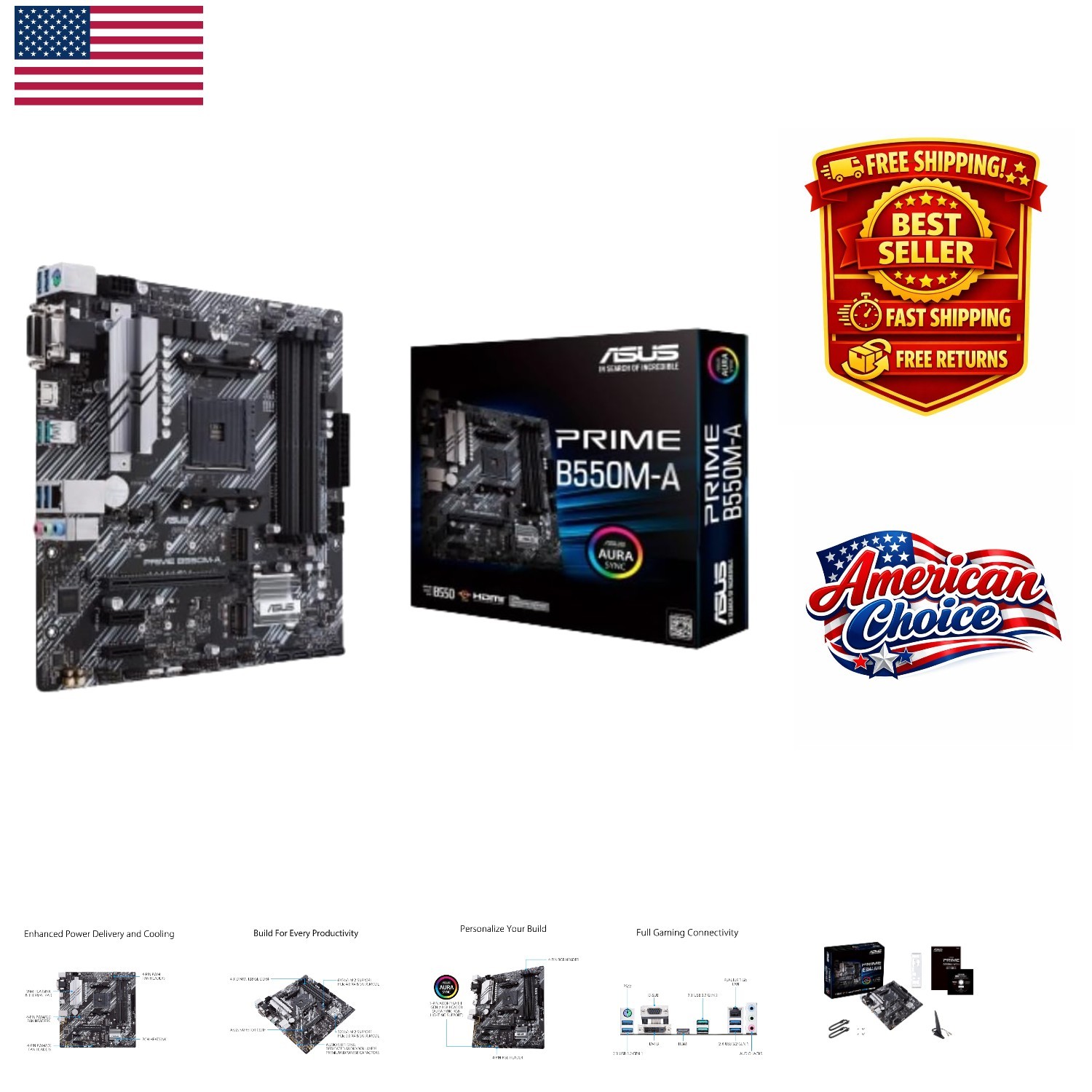 Prime B550M-A WiFi II Micro ATX Motherboard – PCIe 4.0, HDMI 2.1, WiFi 6