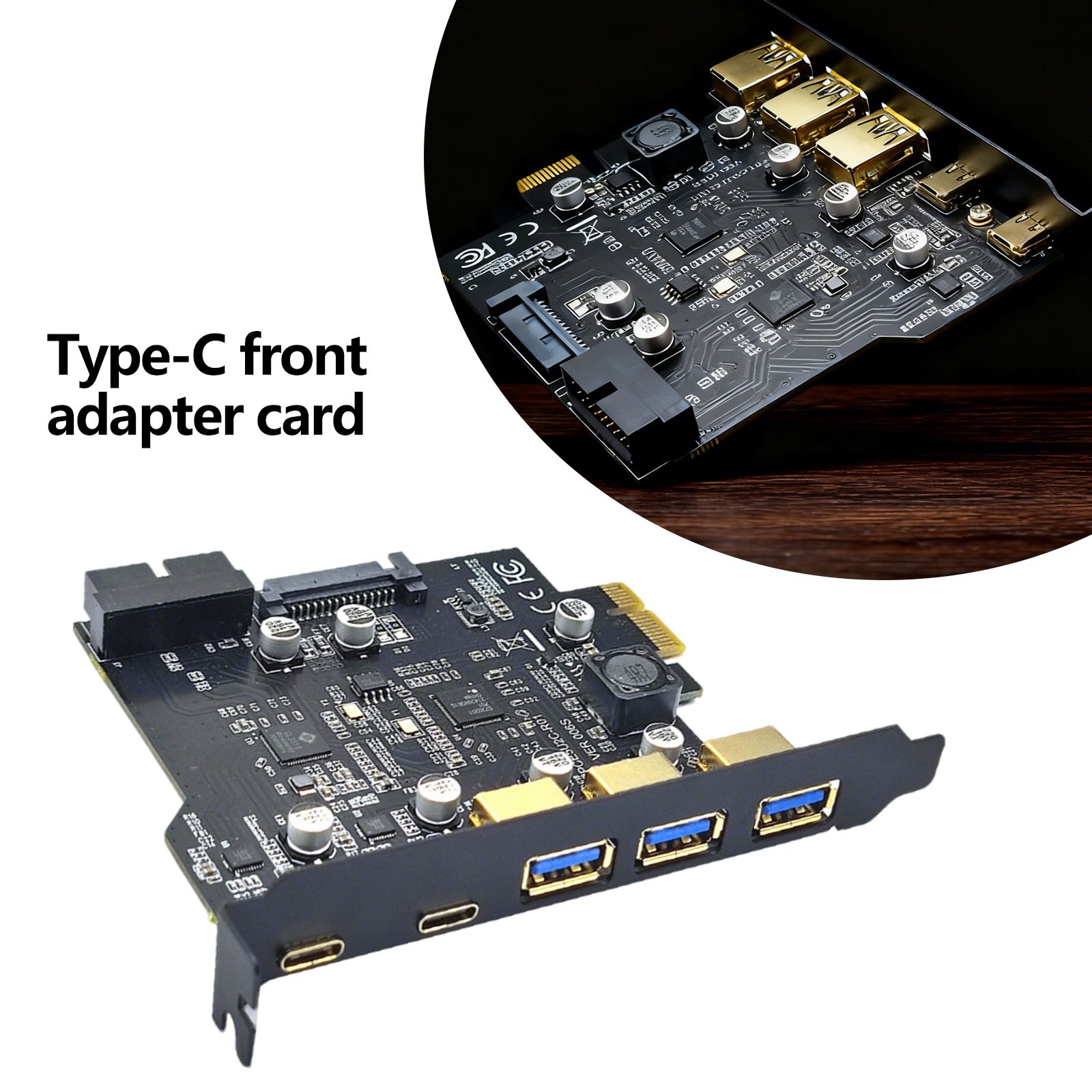 USB3.2 GEN1 PCI-E Expansion Card 5 Ports 2*Type-C 3*USB-A 19 Pin Connector 5Gb0d