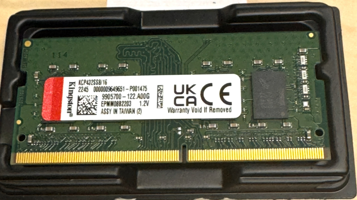 Kingston 16GB (1x16GB) 260 Pin 3200 MHz DDR4 SDRAM Module (KCP432SS816)