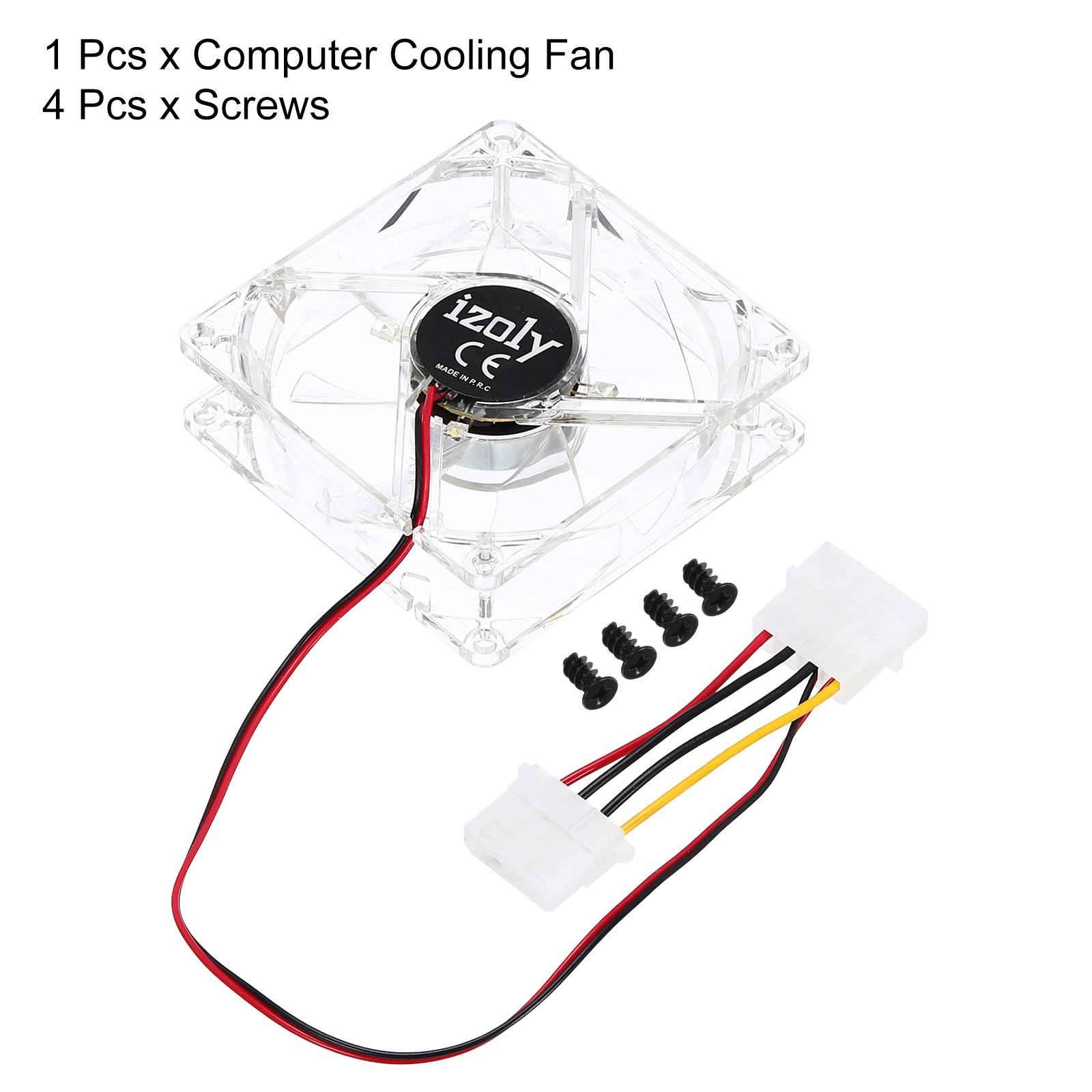 Clear Computer Case Fan 1800RPM 80mm 4 Pin White 4 LED 12V with 4 Screws