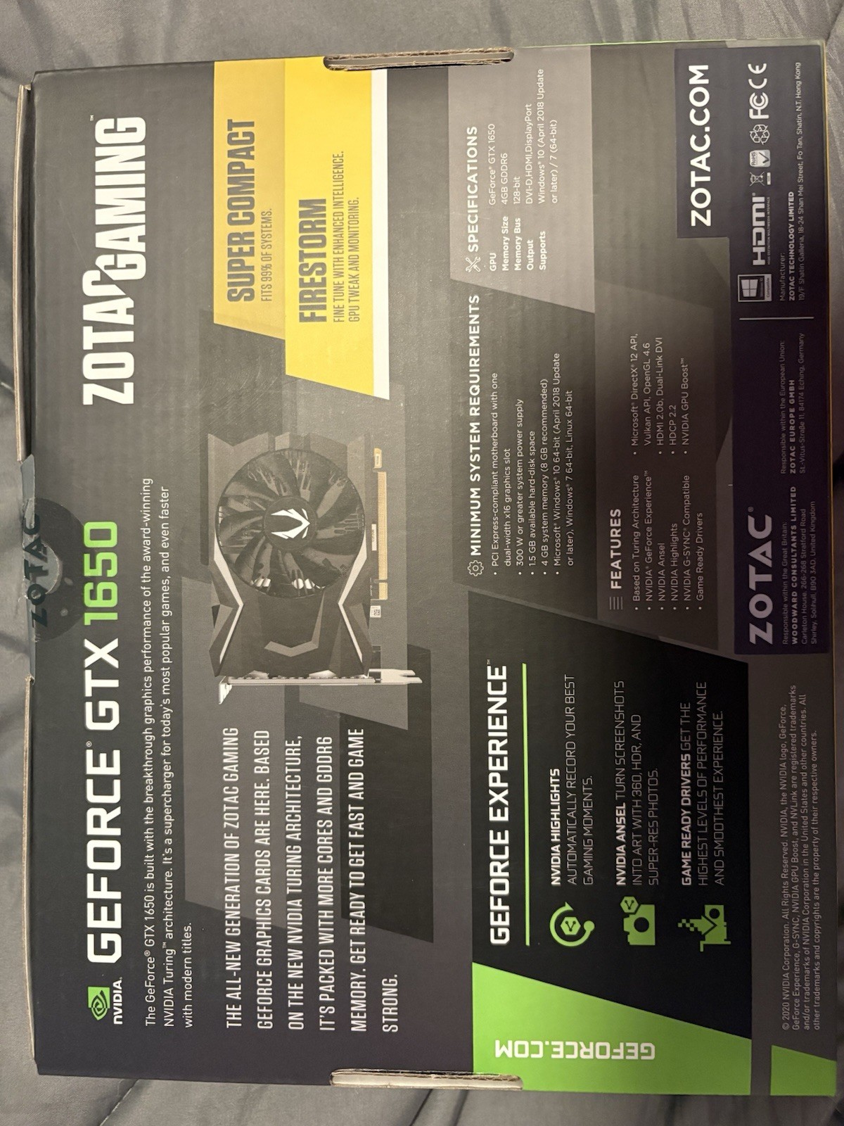 ZOTAC GAMING GeForce GTX 1650 4GB GDDR6 DirectX 12 DP/HDMI/DVI