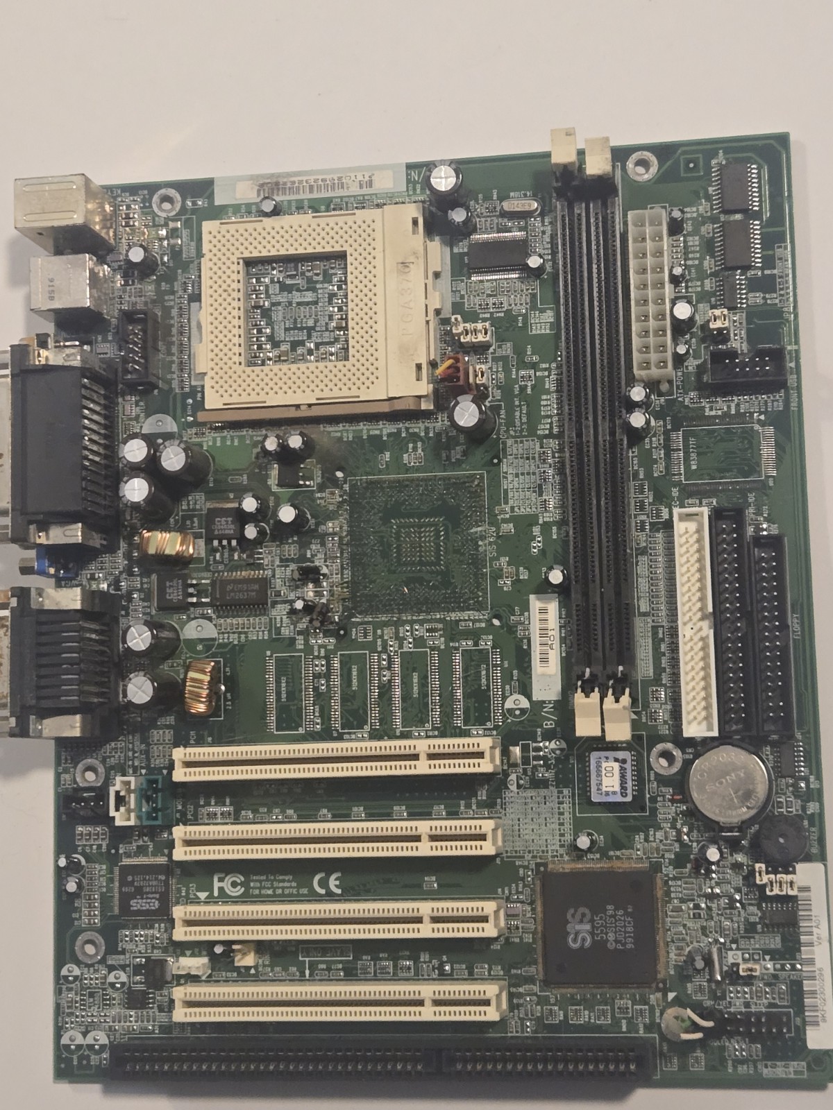 Vintage Socket 370 Motherboard SiS 5595 ISA PCI 9KF02300296 Retro DOS Untested