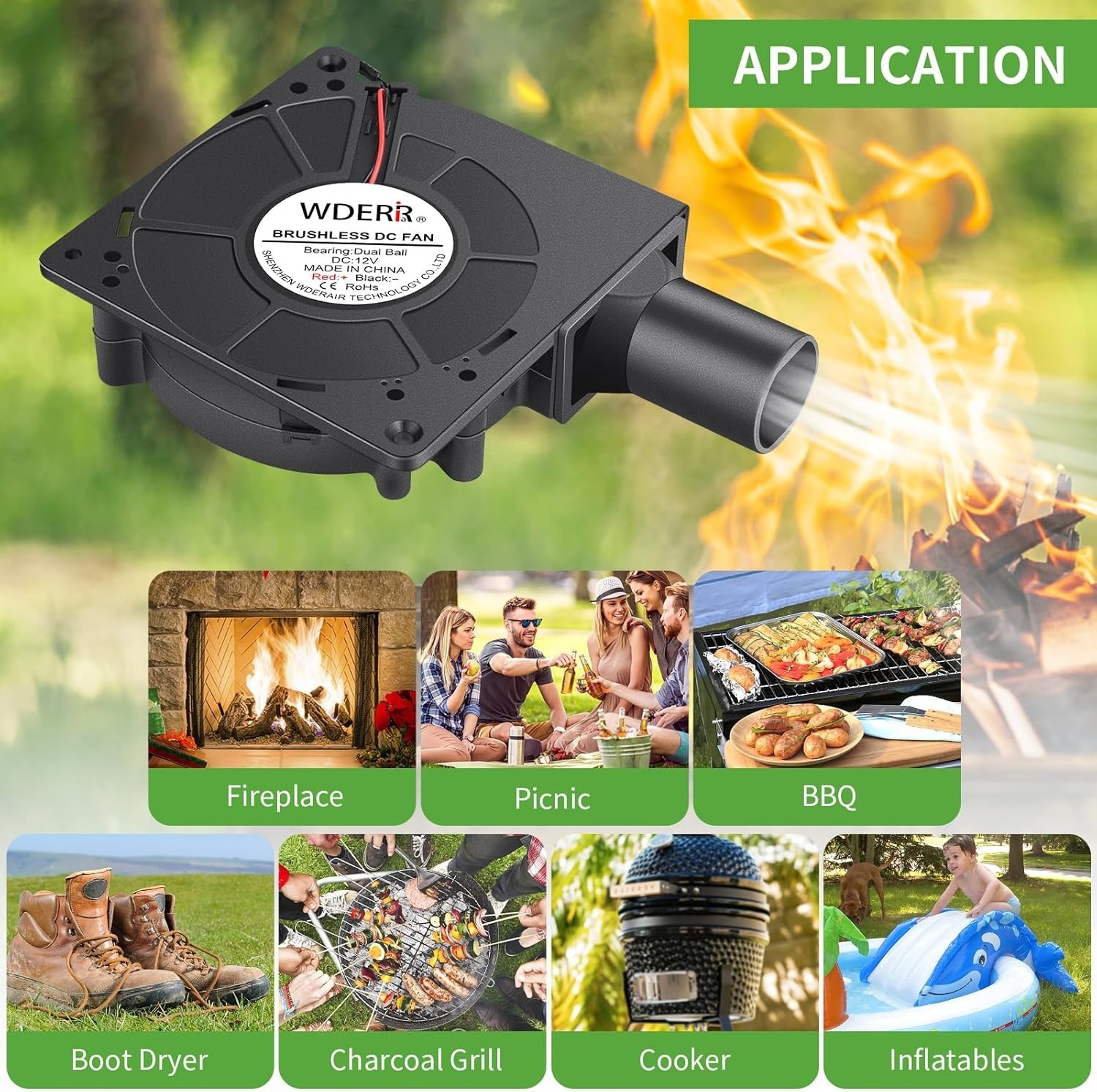 120mm x 32mm Small BBQ 12V Electric Blower Fan with Controller for Squirrel Cage