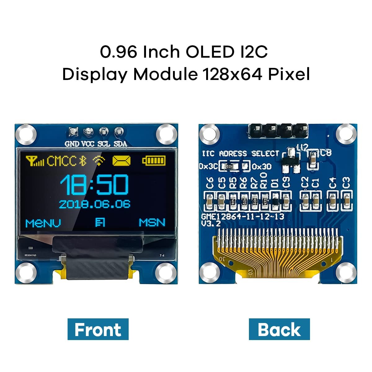 5 Pcs 0.96 Inch OLED I2C IIC Display Module 12864 128×64 Pixel SSD1306 Mini -…