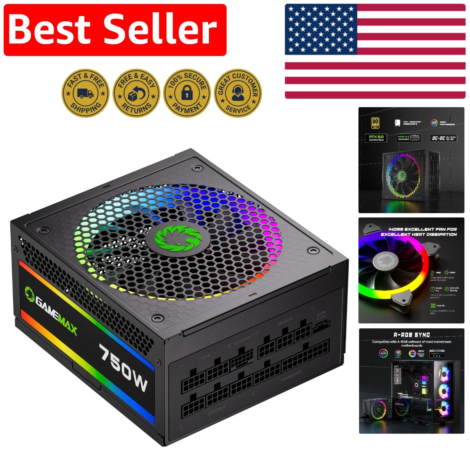 80 Plus Gold 750W Power Supply – Ultimate Gaming Experience with ARGB Lights