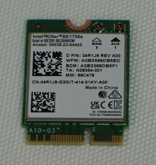 4R1J9 Intel Killer Be1750x Tri-band Wi-fi 7 / Bt 5.4 M.2 Pci-e Wireless Card