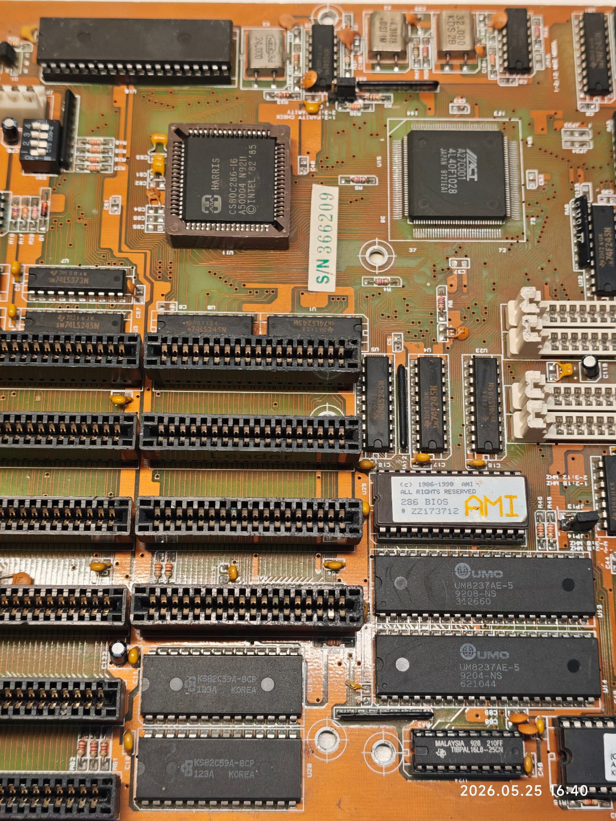 RARE 286 Motherboard PCPartner 35-7035-04-00 with Harris 16 Mhz, FPU + 2 MB RAM
