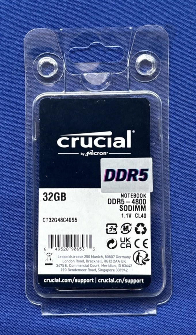 Crucial 32GB DDR5-4800 SO-DIMM Laptop Memory Modules (1x32GB) RAM – New in Box