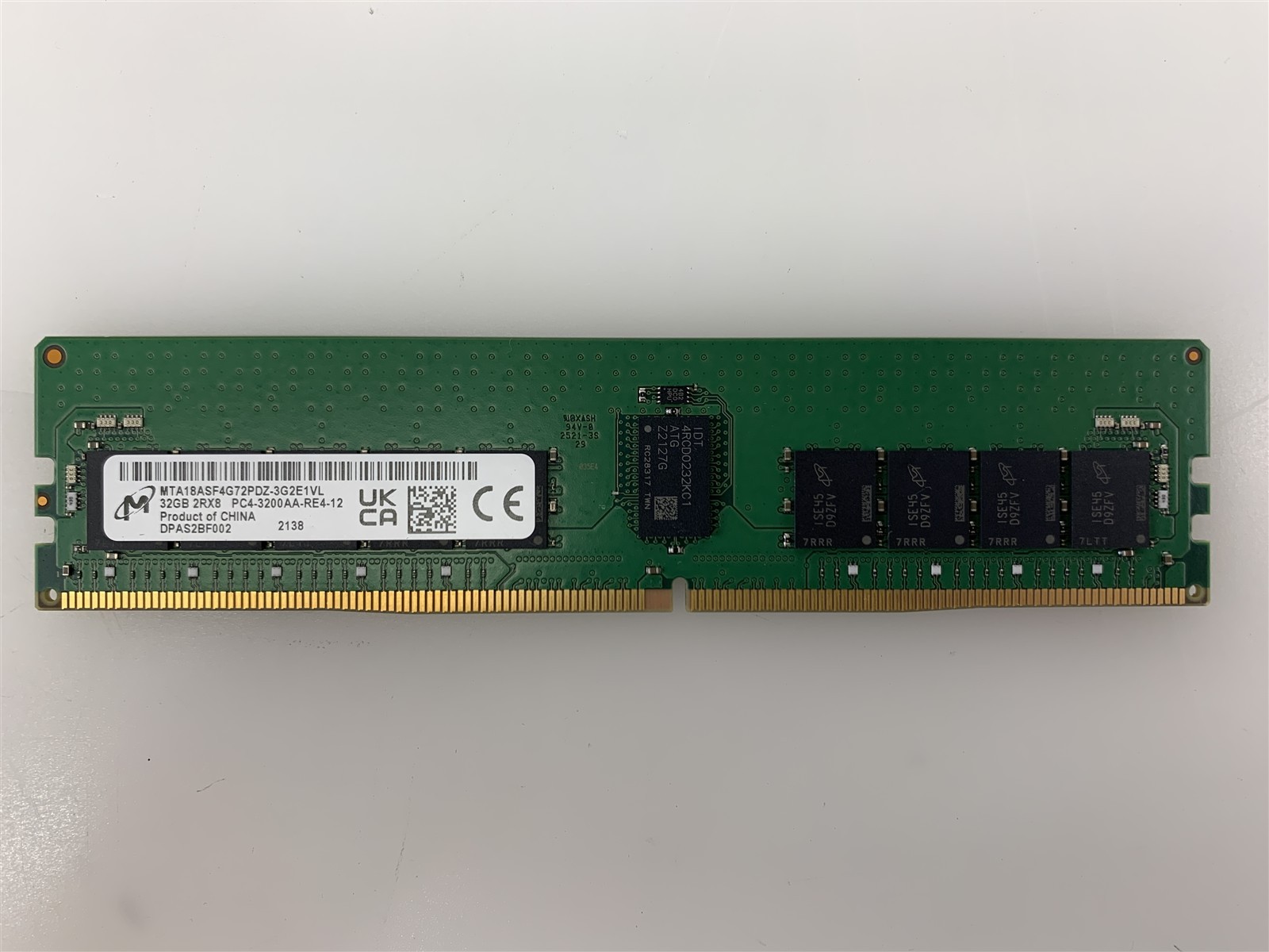Micron 32GB 2RX8 PC4-3200AA-RE4-12 Server RAM MTA18ASF4G72PDZ-3G2E1VL