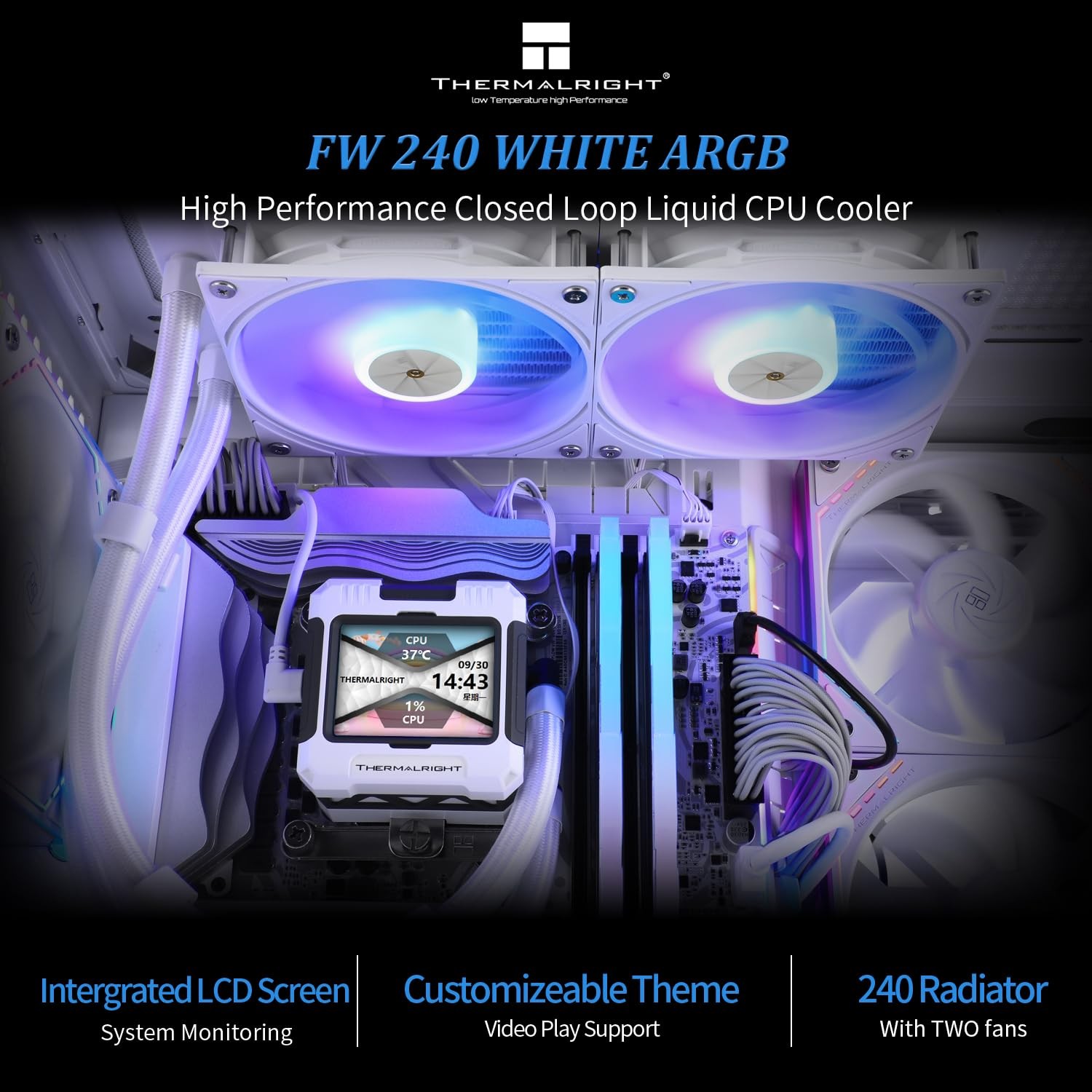 FW240 Black CPU AIO Cooler,PC 240 Specification Water Cooler System,IPS LCD S…