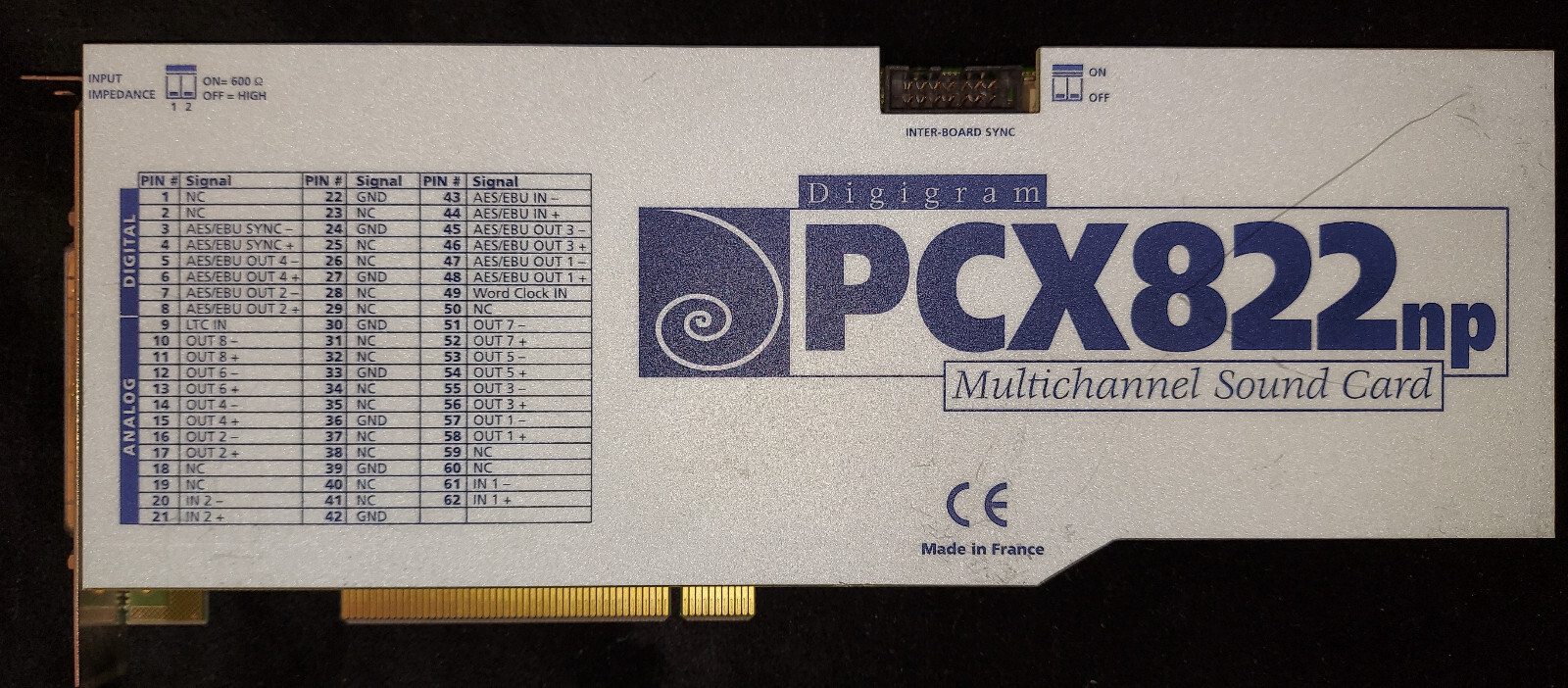 Digigram PCX822np Broadcast Multichannel Audio Balanced XLR Card – No Cables