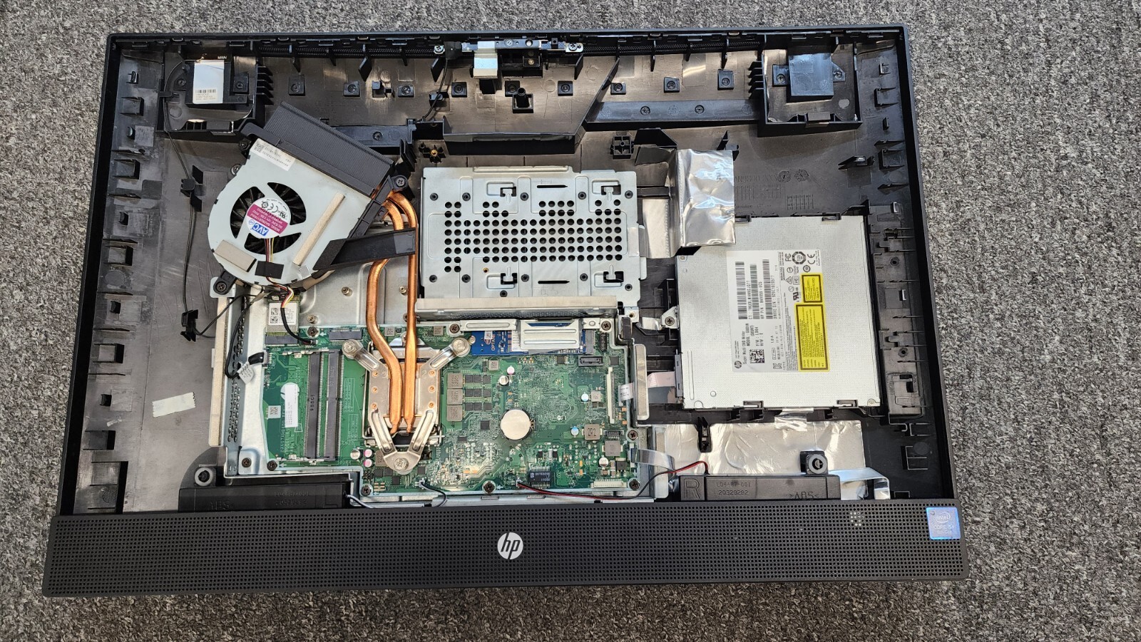 HP 24-F Motherboard, CPU, Housing, Disk Drive, Optane Drive, Fans + Small Parts