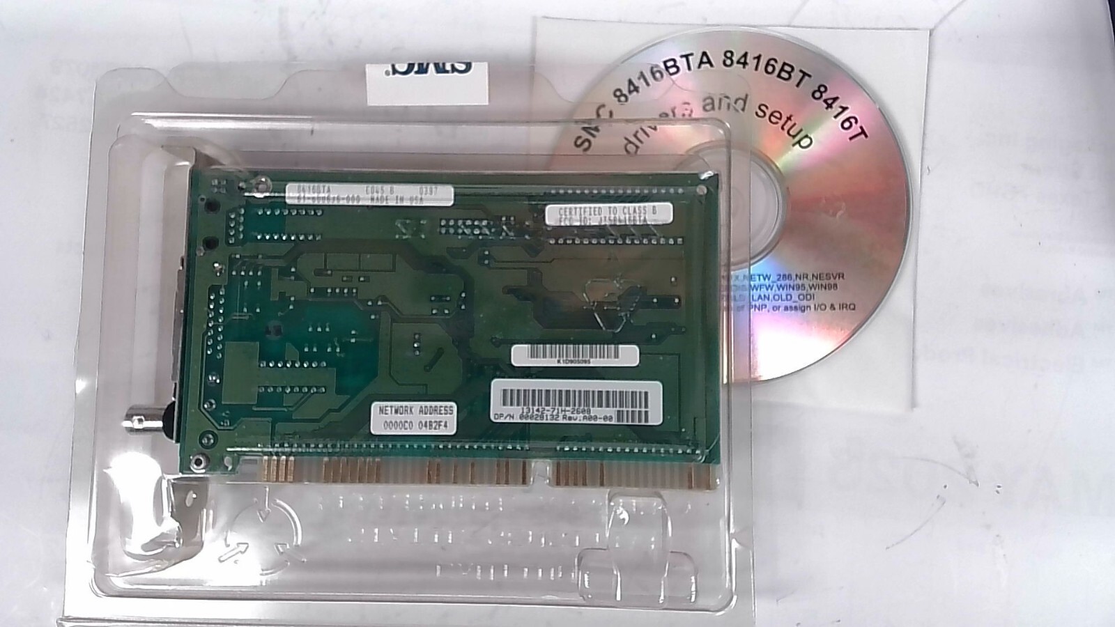 SMC 8416BTA 60-600508-001 Rev. B ISA Ethernet Card ISA BNC AUI 10BT RJ45