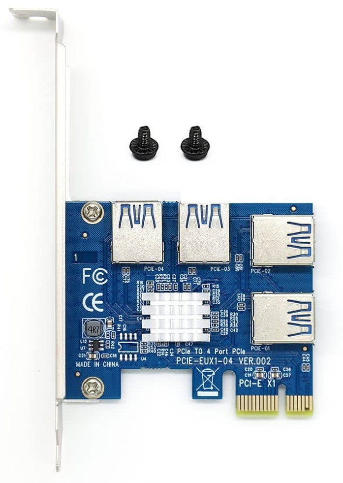 SYONCON 1 to 4 PCIe Splitter PCI-E to 4-Port USB3.0 MINING Adapter Multiplier