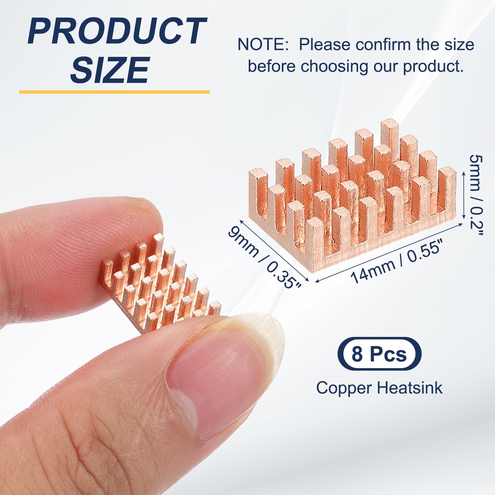 8 Pcs Copper Heatsink 9x14x5mm, Heat Sink Cooler Radiator for Raspberry Pi