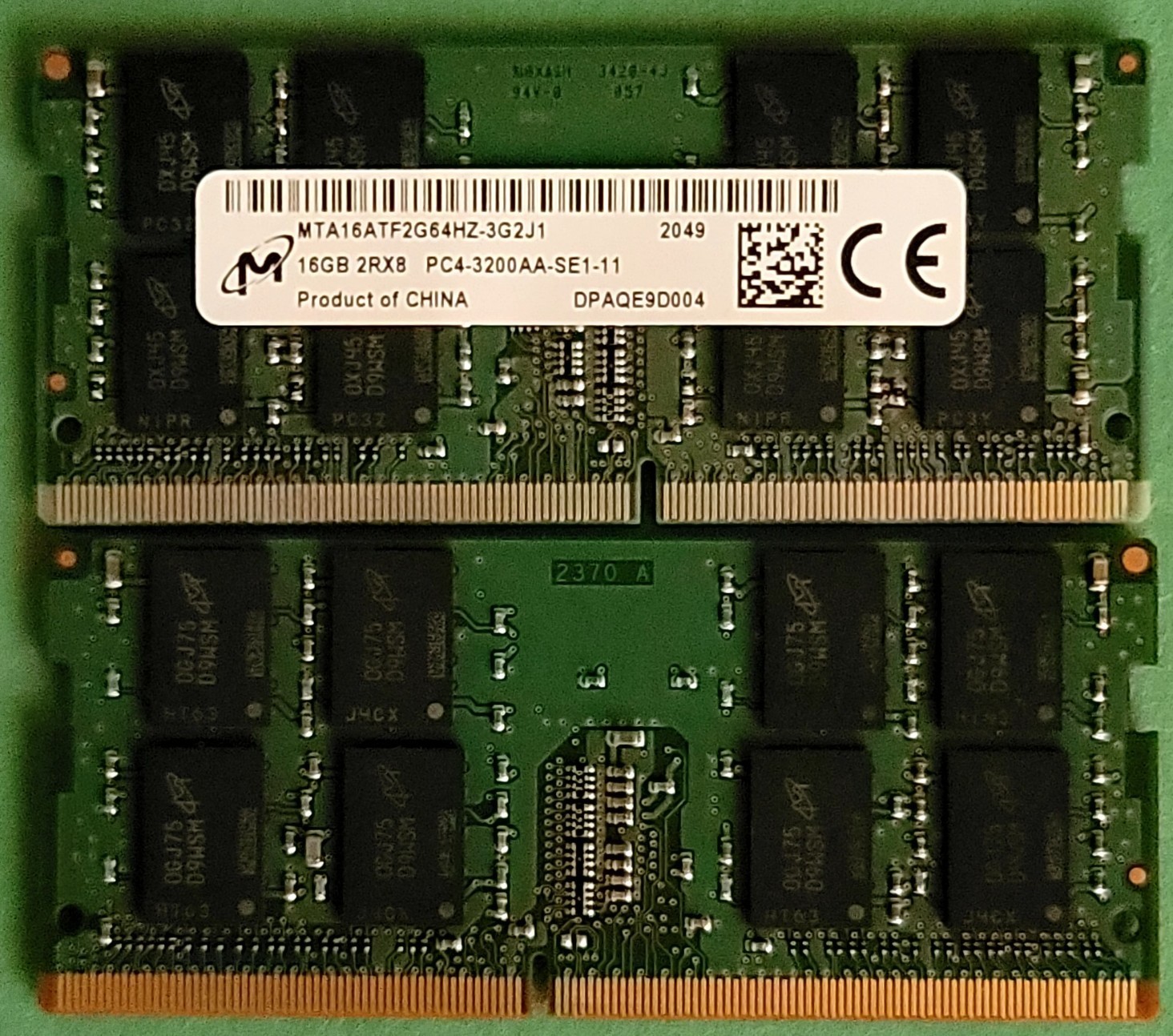 Lot of 2 – Micron 32GB (2x16GB) MTA16ATF2G64HZ-3G2J1 PC4-3200AA-SE1-11 2Rx8