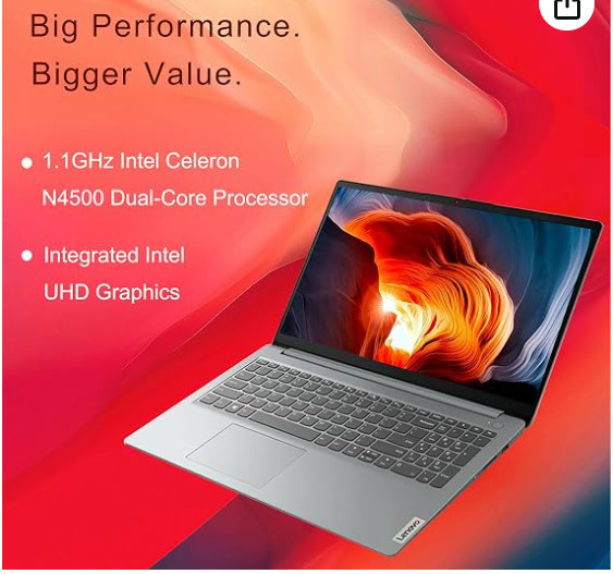 Lenovo IdeaPad 1 Laptop, 15.6” FHD Display, Dual-Core Processor, 12GB RAM, 512GB