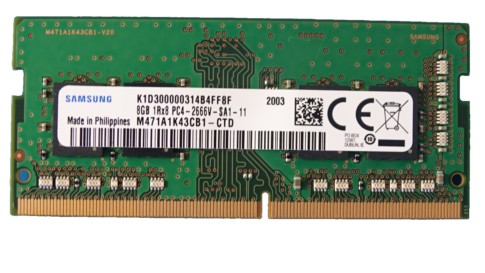 Samsung 8GB DDR4 Laptop RAM PC4-2666V-sa1-11 M471A1K43CB1-CTD Laptop Memory