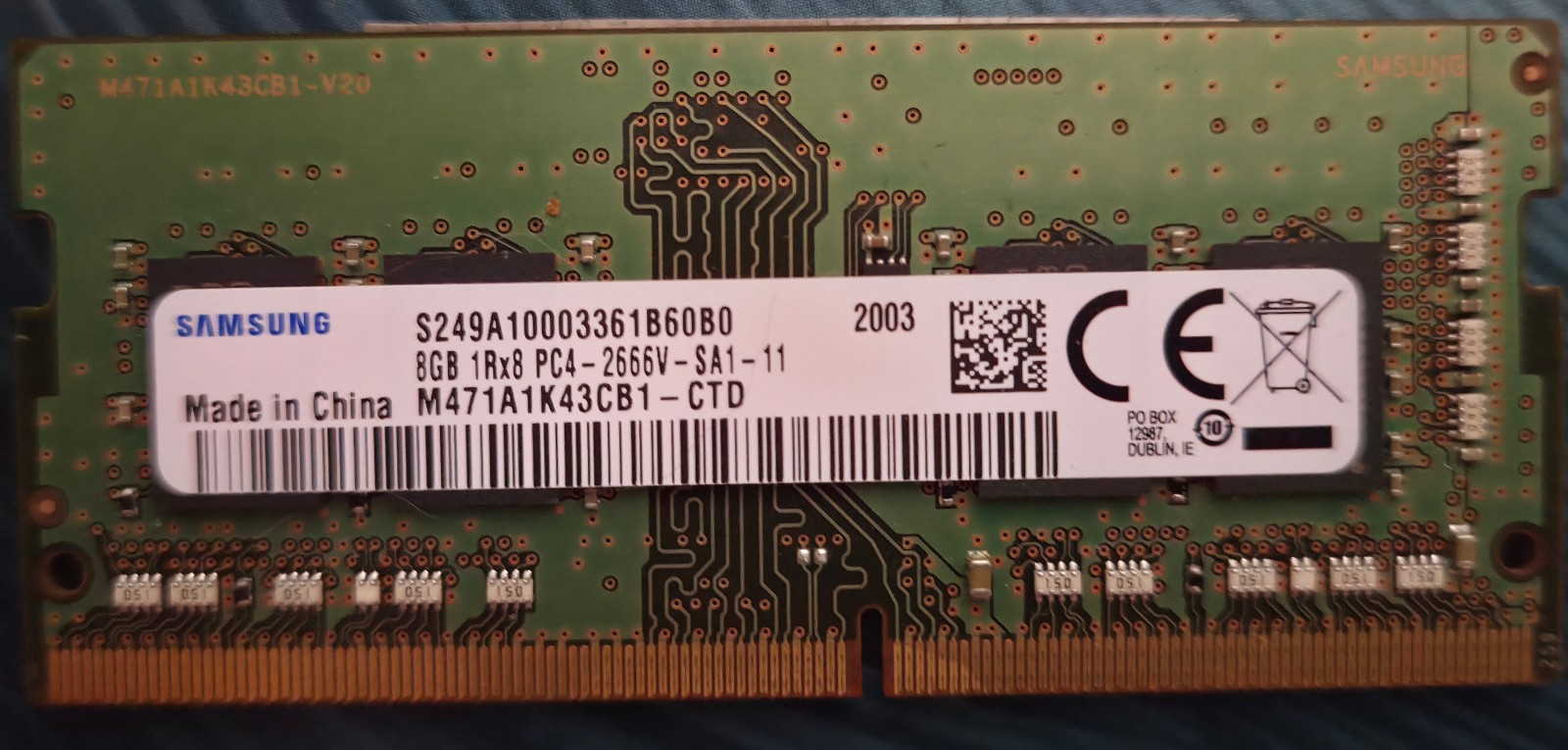 M471A1K43CB1-CTD – Samsung 1x 8GB DDR4-2666 SODIMM PC4-21300V-S Single Rank x8 M