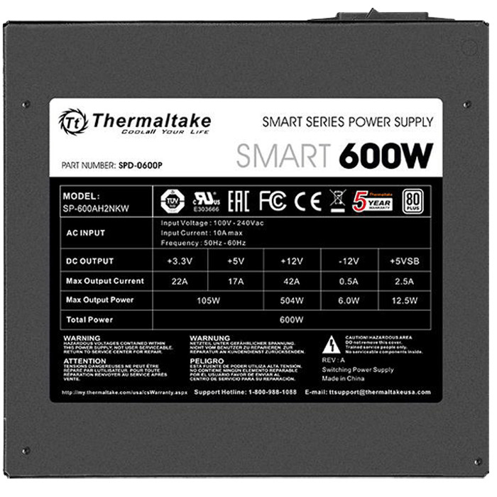 80+ Thermaltake Smart 600W SLI CrossFire Ready ATX12V V2.3 2x PCIe 6pin or 8pin