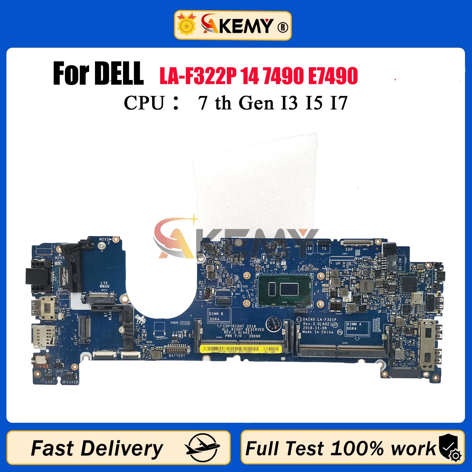 For DELL Latitude 7490 Laptop Motherboard LA-F322P with i3 i5 i7 0M44N6 LA-F321P