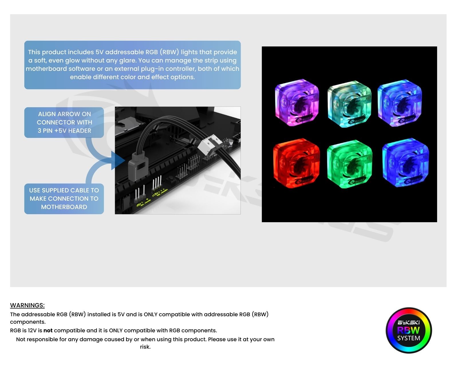 Bykski 3-Way Flow Indicator – w/ 5v Addressable RGB (RBW) (B-FMpa-V3-X)