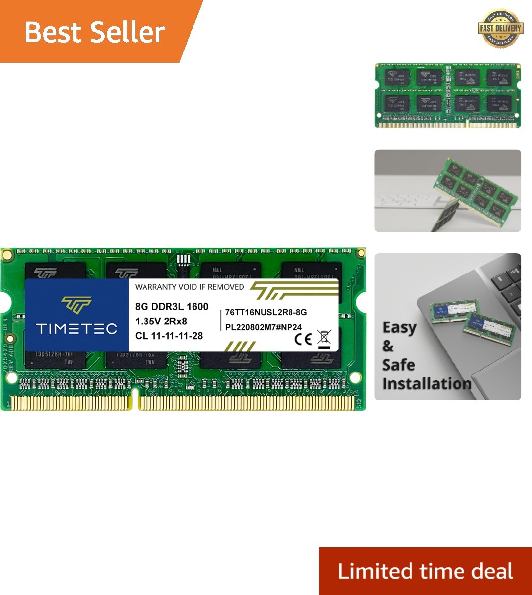8GB / 1600MHz -1600 PC3L-12800 / PC3-12800PC3L-12800S Non-ECC Unbuffered 1.35…