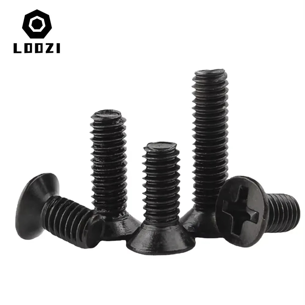 10/20/50PCS Black Carbon Steel Phillips Flat Countersunk Screws M1.2-M5 Bolt Set