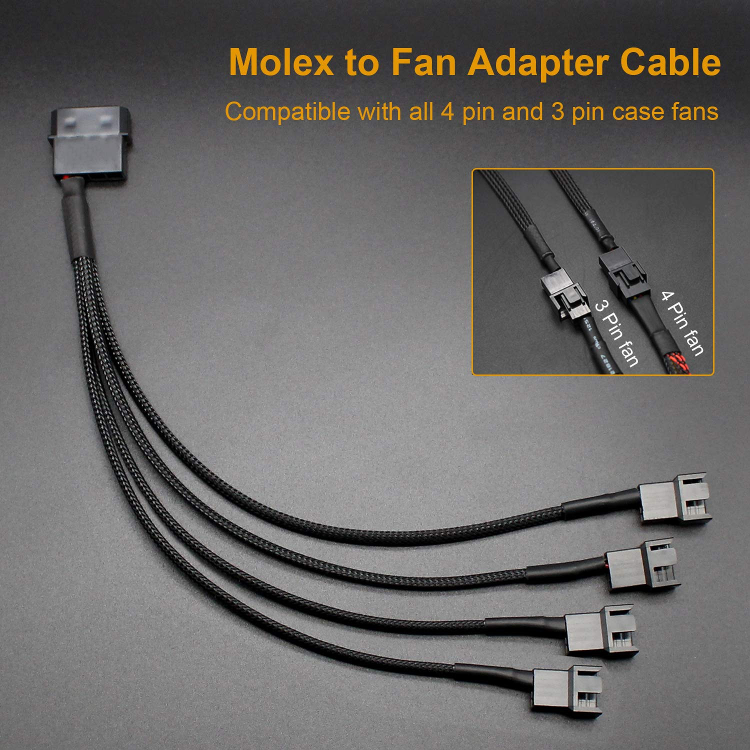 Molex to 4 Pin Fan Adapter for 3 Pin 4 Pin PC Case 12V Cooling Fans Molex