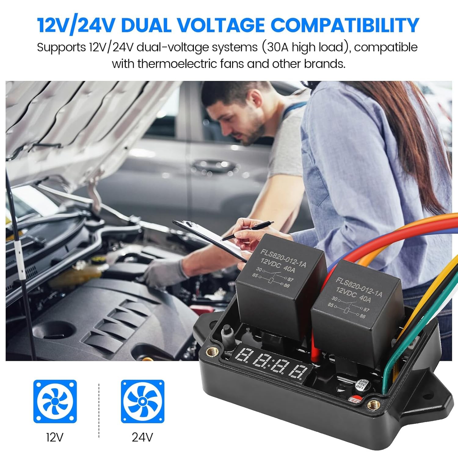 12V 24V Electric Fan Controller Kit 30A Digital Radiator Fan Switch Adjustable