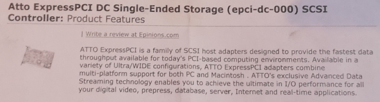 ATTO ExpressPCI Wide UltraSCSI EPCI-DC-000 Adapter Card Apple Avid MediaComposer