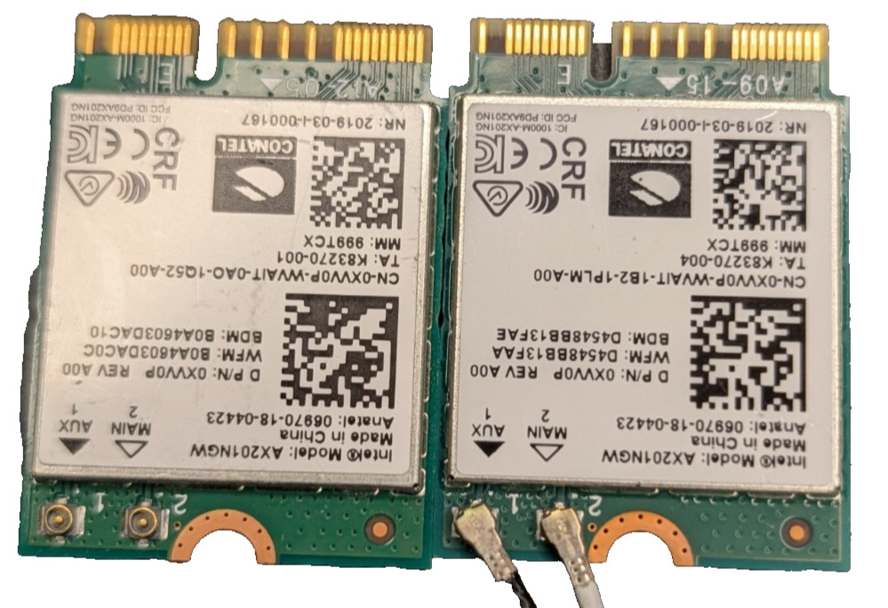 Intel AX201NGW Wi-Fi 6 AX201 M.2 2230 WLAN Bluetooth Cards Dell 0XVV0P Qty of 2