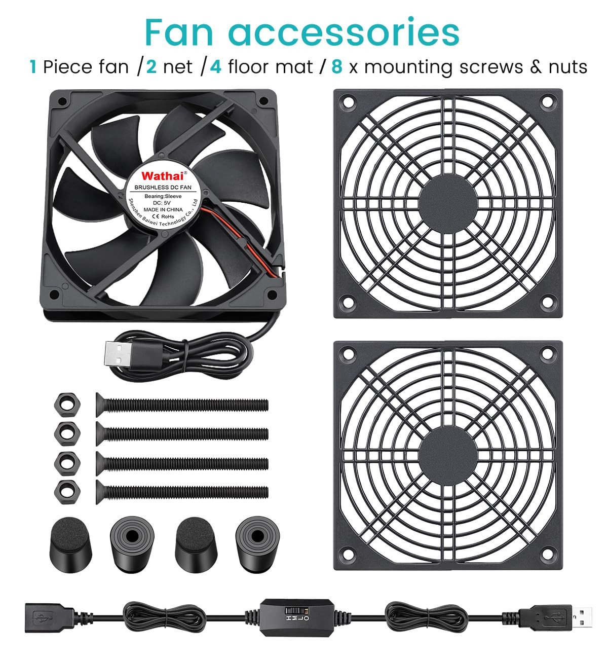 Wathai Cooling Case Fan for Receiver DVR Xbox TV Box Router 120Mm X 25Mm 5V USB