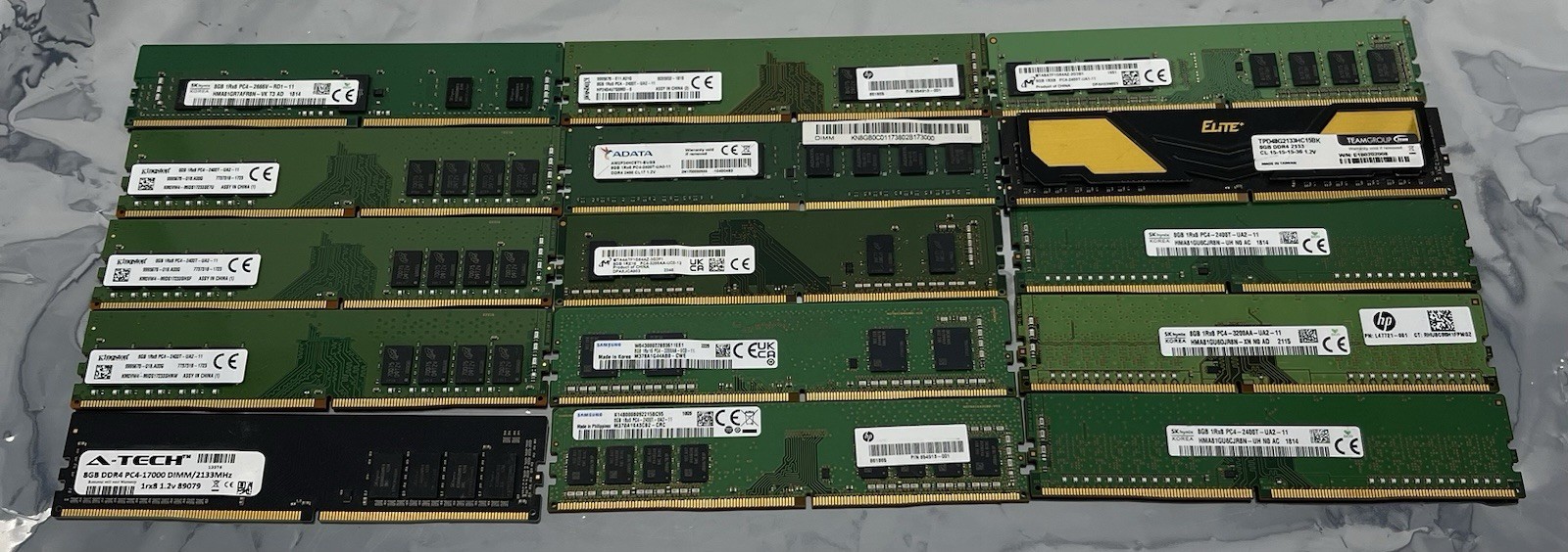 Lot of 15 8GB DDR4 288 Pin Desktop Memory RAM Sticks Mixed Brands