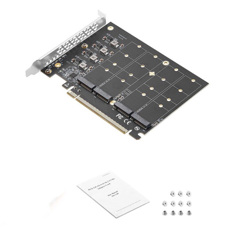 Quad NVMe PCIe Adapter 4 Port M.2 NVMe M KEY SSD to PCIe 4.0 X16 Card Speed NEW