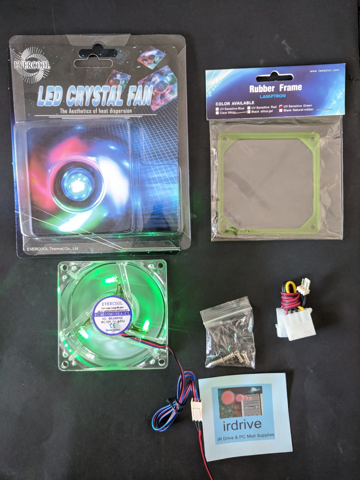 NEW Evercool Crystal 80mm x35mm Green LED PC Case Cooling Fan + UV Sensitive Pad