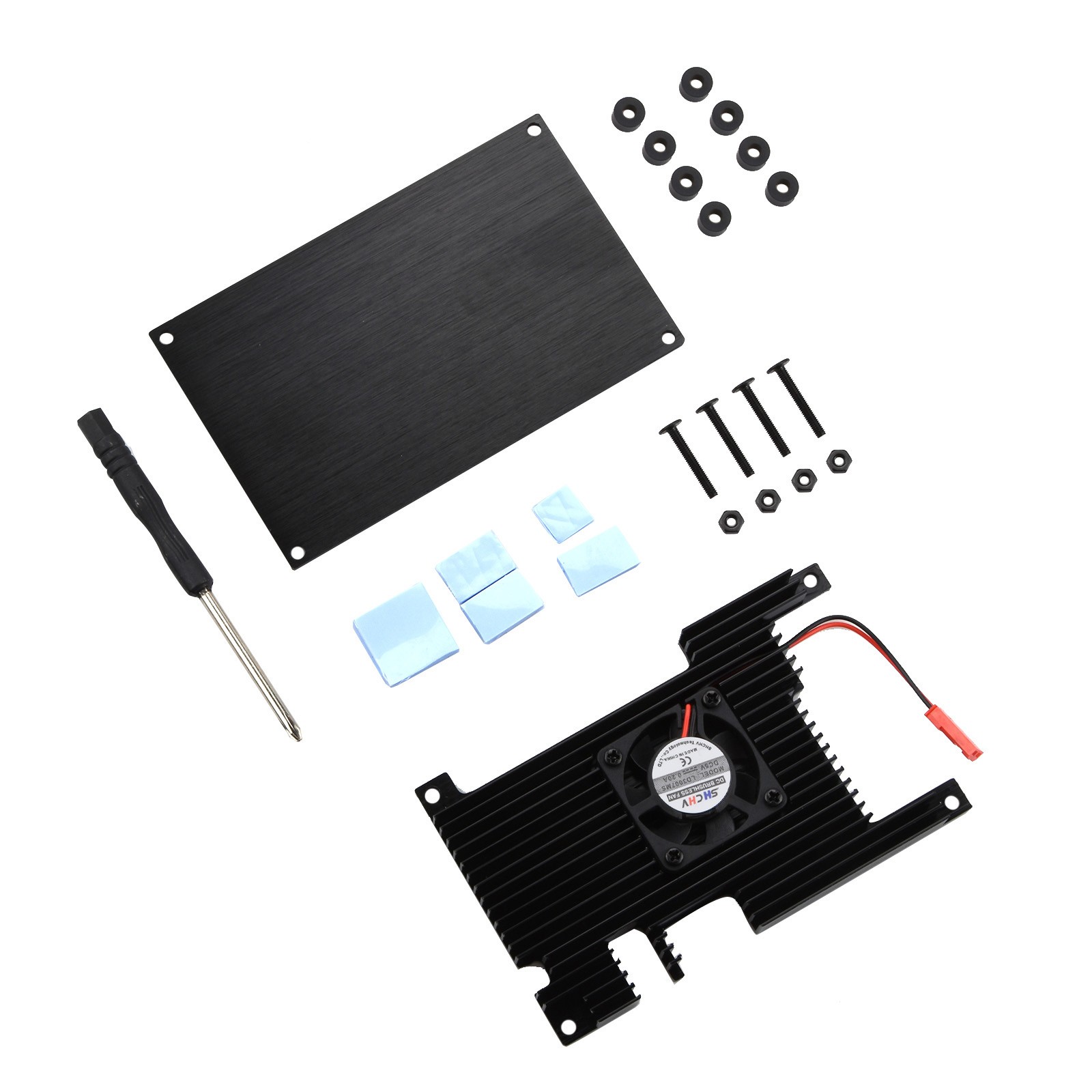Aluminum Cover+Base+ Passive Cooling Fan+ Silicone Heatsinks For Orange Pi 5 A