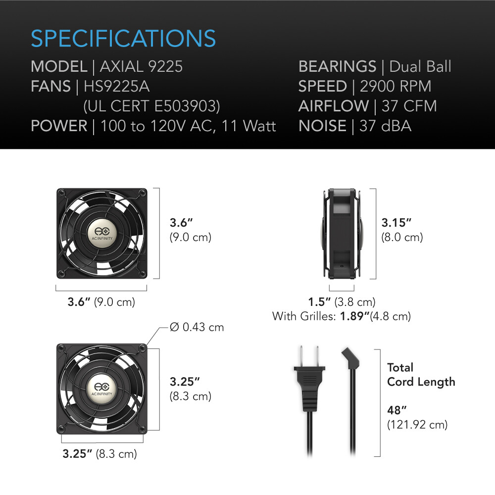 92mm 25mm Cooling Muffin Fan 100-120V AC Ball Bearing HIGH SPEED 4″ (HS9225A-X)