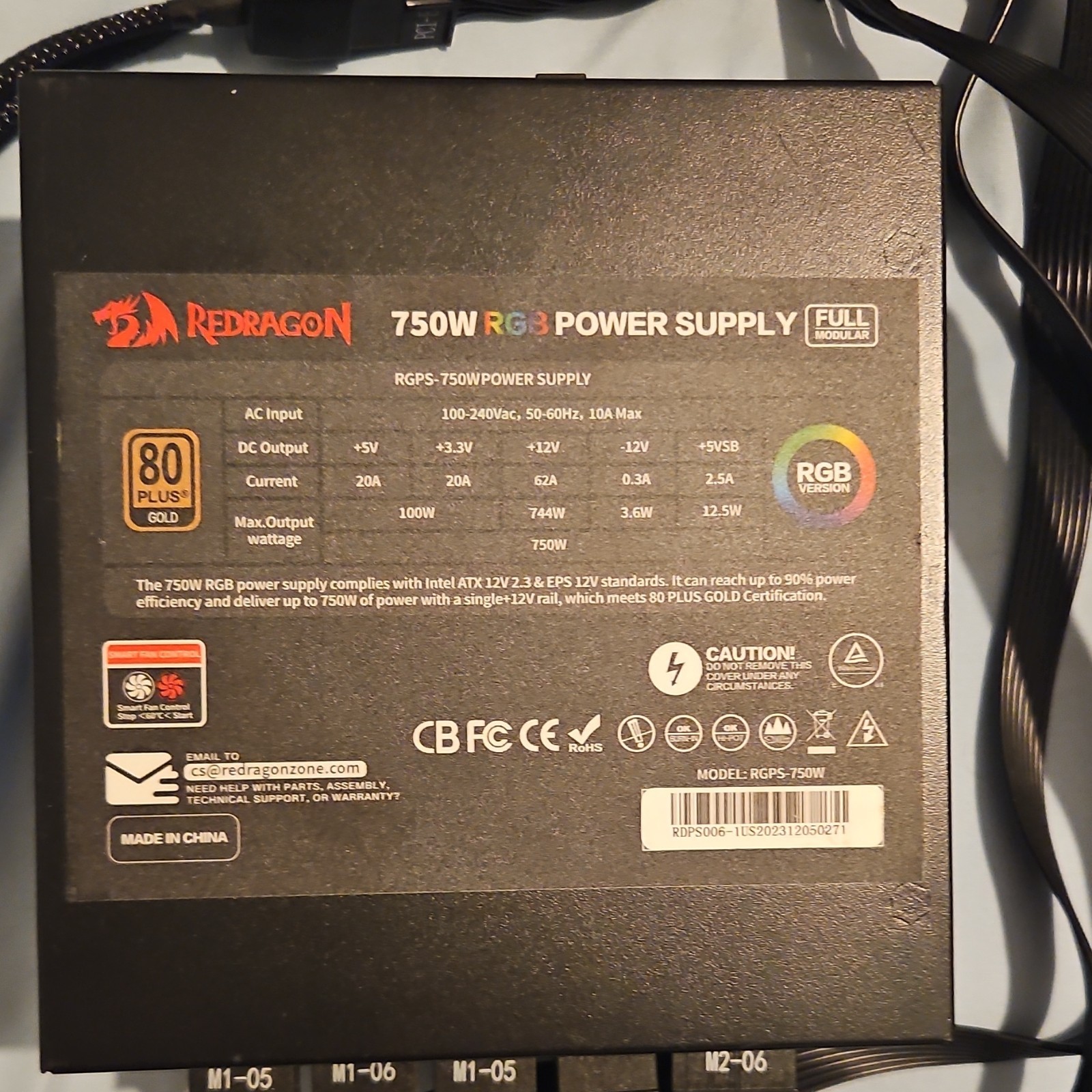 Redragon RGPS-750W 750W ATX Modular RGB Power Supply 80 PLUS Gold