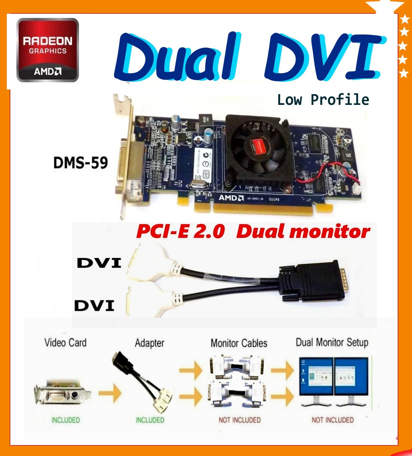 DUAL DVI Video Card✔️Low Profile ✔️PCI-E x16 2.0 ✔️DELL HP ALL Brands✔️ SFF Slim