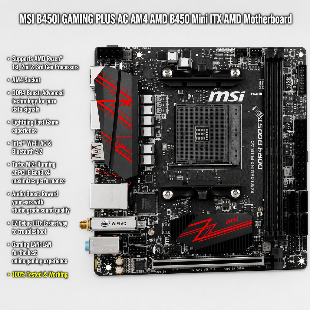 MSI B450I GAMING PLUS AC AM4 AMD B450 Mini ITX AMD Motherboard