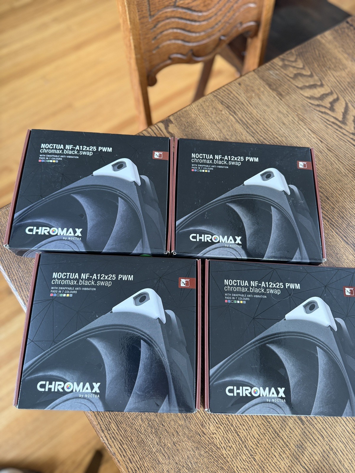 Noctua NF-A12x25 PWM Chromax Black Swap 120mm 4-Pin Fan – 4 PACK – Brand New