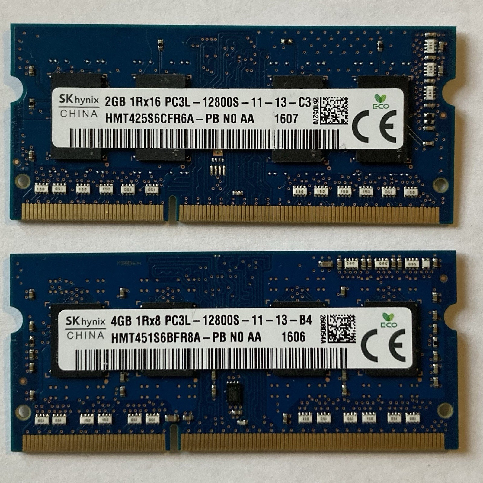 SK Hynix 6GB Laptop RAM Lot 2GB + 4GB DDR3 PC3-12800S 1600MHz SO-DIMM Memory