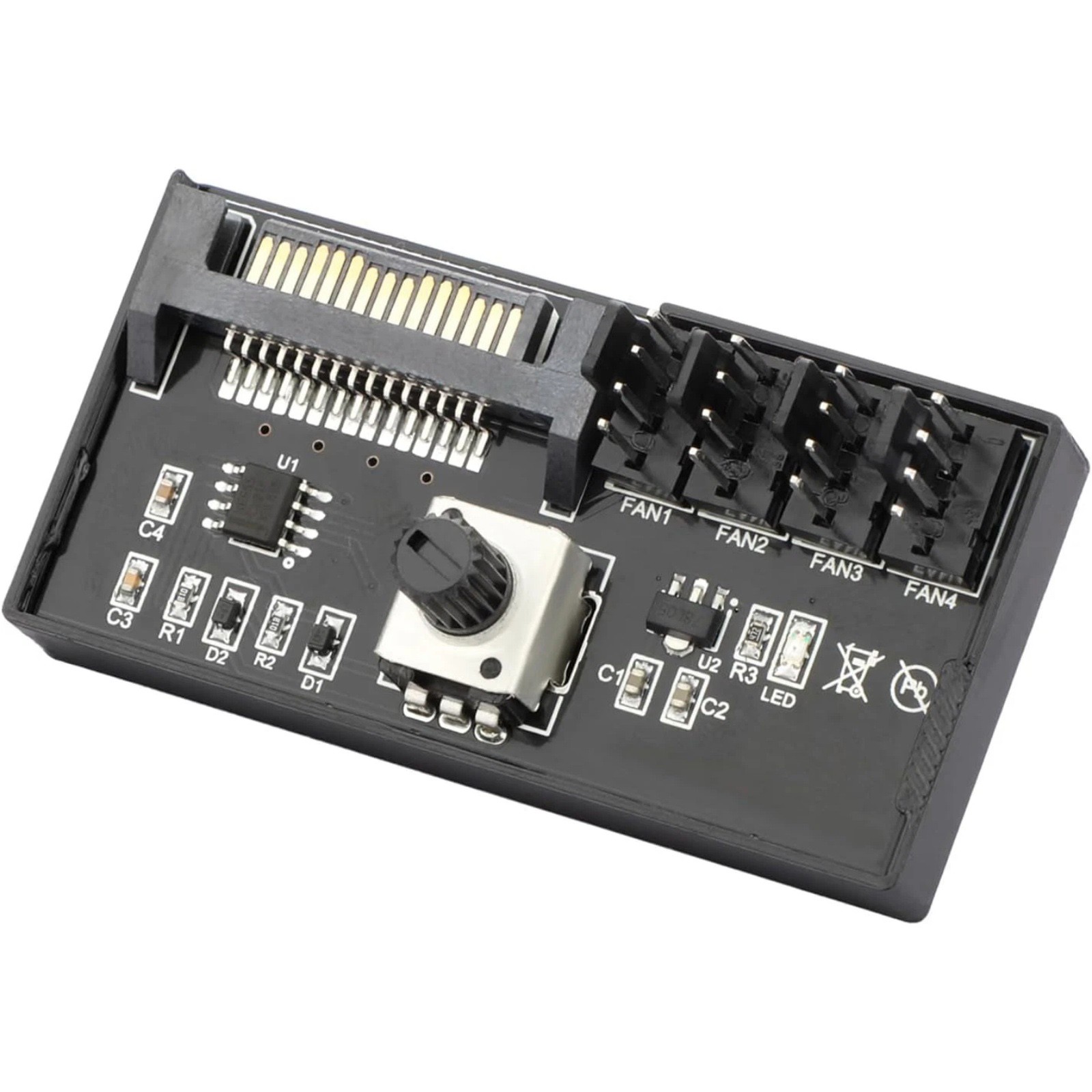 PC Case Fan Controller Hub 4 Pin PWM SATA Powered 12V 60W Adjustable Speed Knob