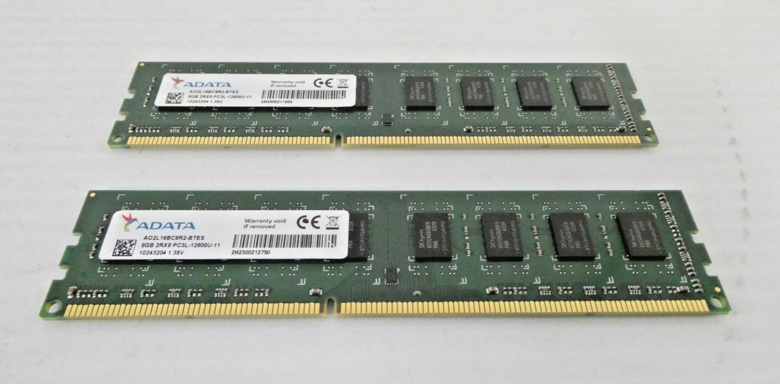 ADATA 16GB (2x 8GB) 2Rx8 PC3L-12800U 1.35v Desktop RAM AO2L16BC8R2-BTES